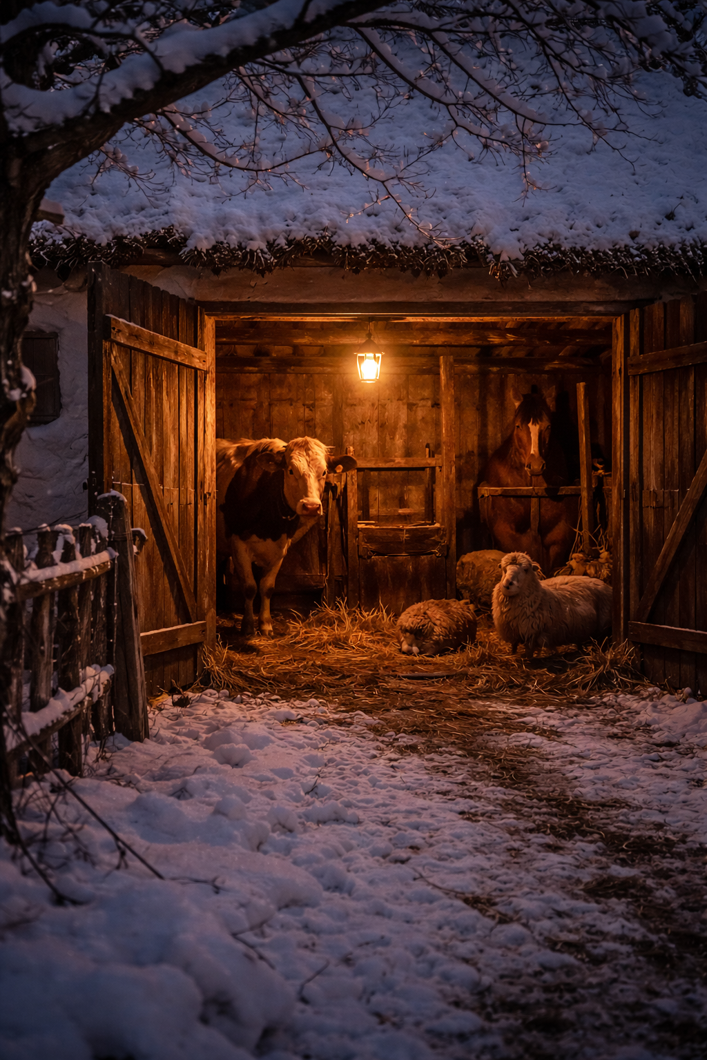 lampă aprinsă în grajd