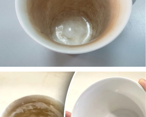 cureți ușor ceștile de petele de cafea și ceai