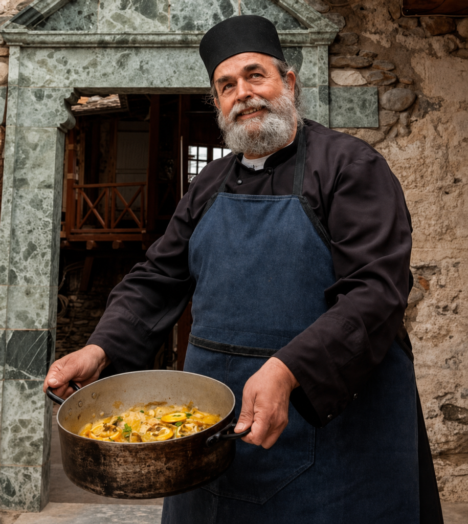 Mâncarea de post pe care călugării de pe Muntele Athos o pregătesc din câteva ingrediente