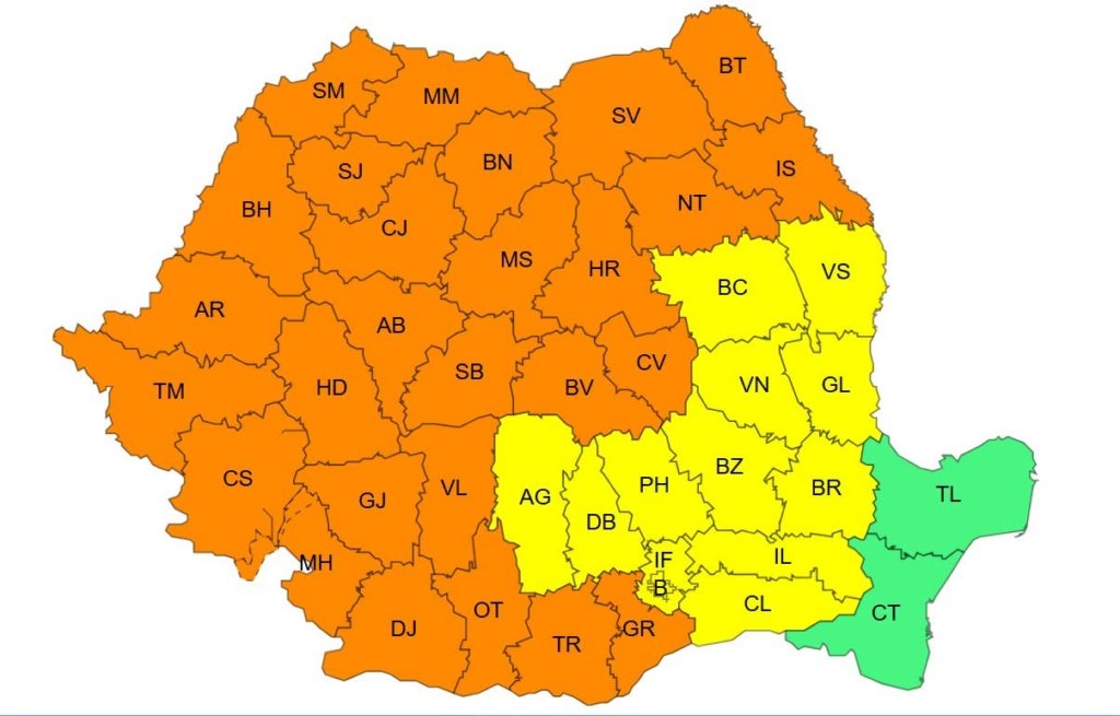 Cod portocaliu de caniculă extins. 40 de grade până luni