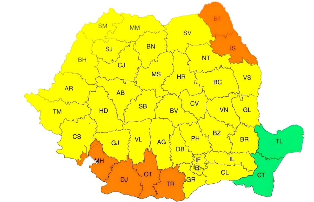 Cod portocaliu de caniculă în șase județe. Vijelii spre seară