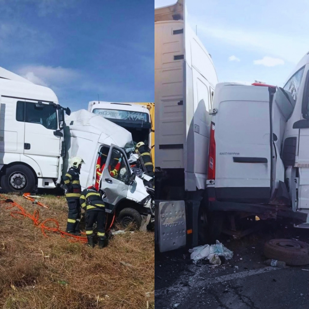 Două femei au murit pe DN 6 după coliziune între microbuz și două autotrenuri