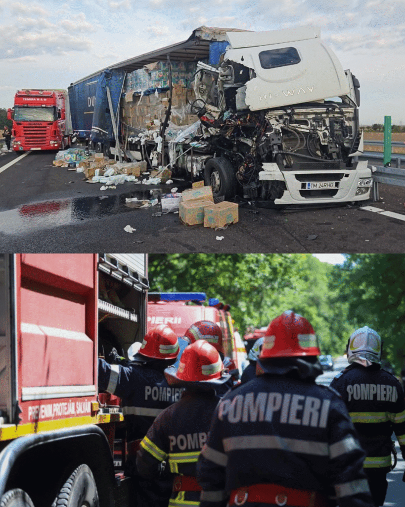 Coliziune între autotrenuri pe DEx12. Traficul, blocat pentru curățare